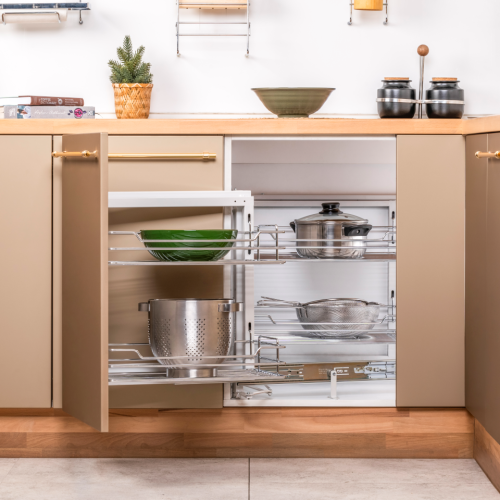 Μηχανισμός ''Magic Corner'' M 5025 Κουζίνας Πόρτας αριστερό  με φρένο για κουτί 45cm σε χρώμιο