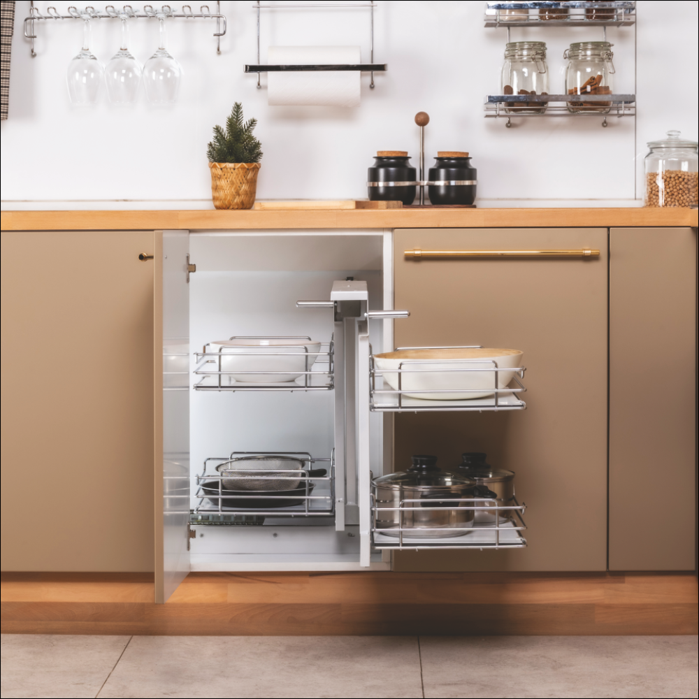 Μηχανισμός ''Magic Corner'' M 5013 Κουζίνας Χειροκίνητο δεξί με φρένο για κουτί 45cm σε χρώμιο