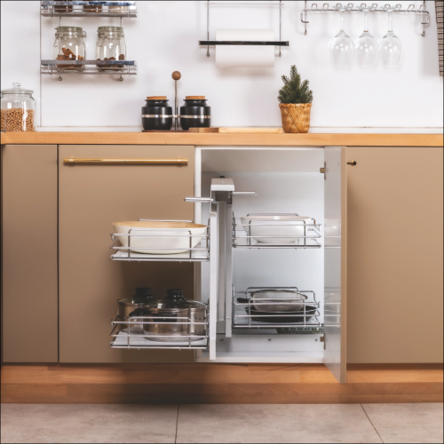 Μηχανισμός  ''Magic Corner''  M 5012 Κουζίνας Χειροκίνητο αριστερό με φρένο για κουτί 45cm σε χρώμιο