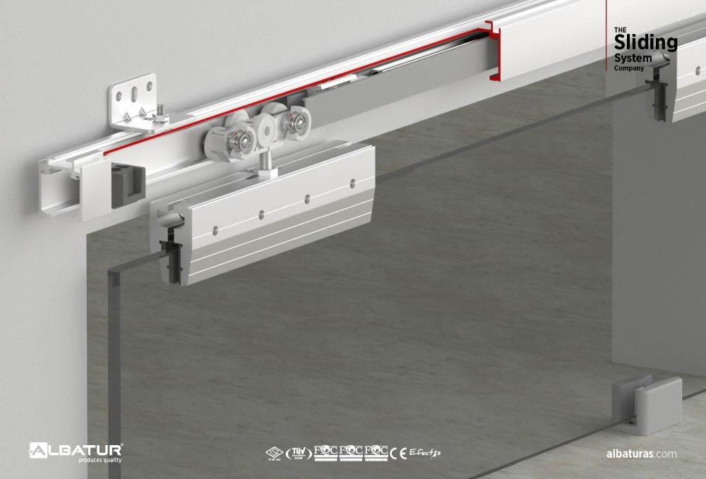 Μηχ/μός ALB 9035 Συρόμενης Γυάλινης Πόρτας 60 Kg Φρένο Διπλής Κατεύθυνσης για Πάχος 8-12 mm