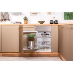 Mηχανισμός κουζίνας magic corner για τυφλό ντουλάπι, κουτί 45cm σε χρώμιο, αριστερό άνοιγμα
