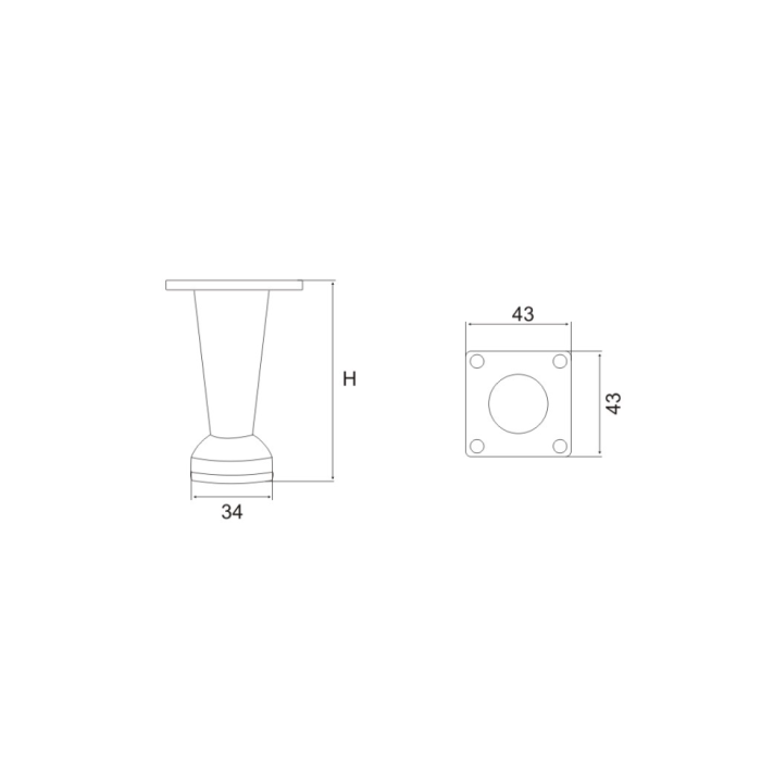 Πόδι επίπλου κωνικό  Η=75mm ματ χρώμιο