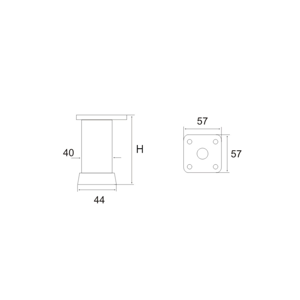 Πόδι επίπλου  40X40mm, h= 100-120mm   Ματ Χρώμιο