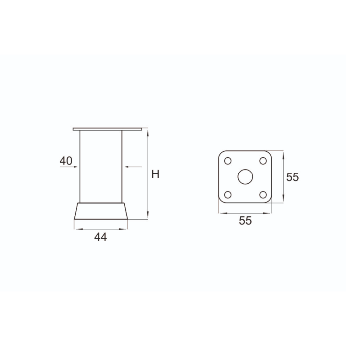 Πόδι επίπλου  40X40mm, h= 100-120mm Μαύρο