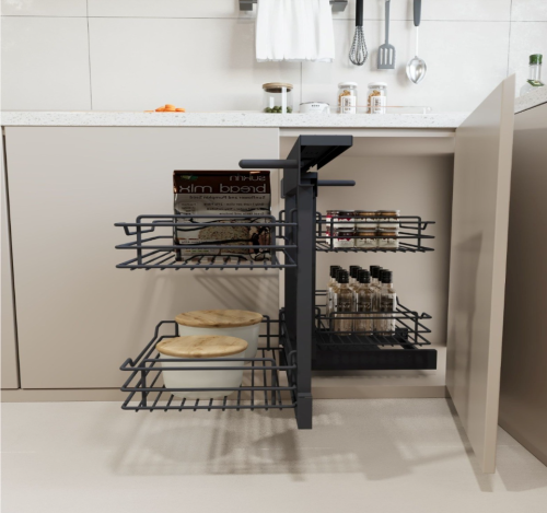 Μηχανισμός ''Magic Corner'' M5035-10 Κουζίνας Χειροκίνητο αριστερό με φρένο για κουτί  40cm ανθρακί