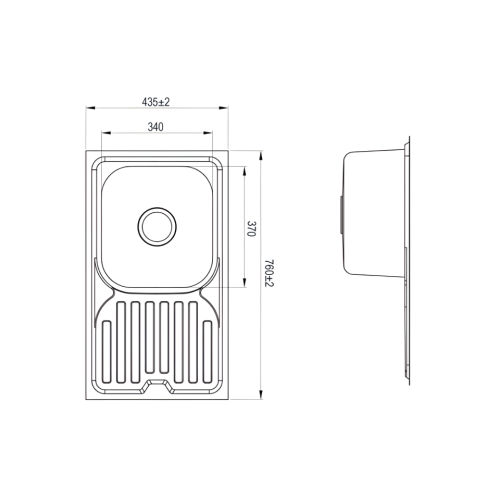 Νεροχύτης μονή  με μαξιλάρι 760x430x185mm