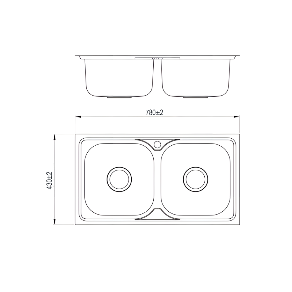 Νεροχύτης διπλός χωρίς μαξιλάρι 780x430x200mm