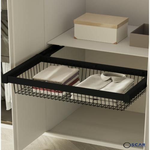 Συρμάτινο συρόμενο καλάθι αλουμινίου για ρούχα για 90 κουτί M9225-20 μαύρο