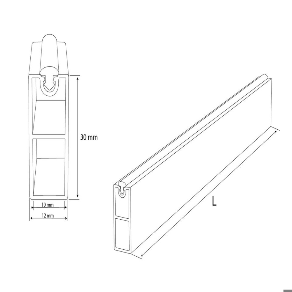 Σωλήνα ντουλάπας τετράγωνη 30x12 Μαυρο Ματ,  L=3000 mm