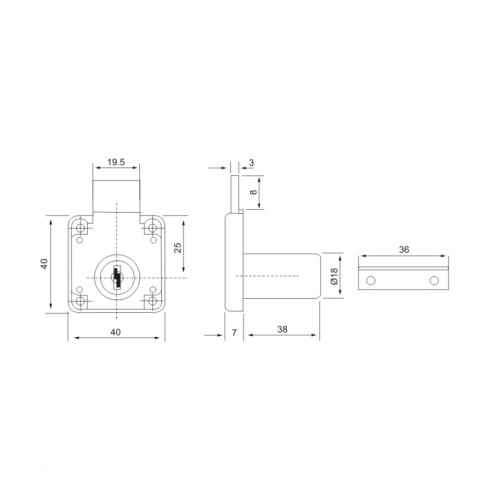 Κλειδαριά ασφαλείας επίπλου 38mm