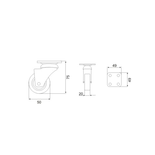 Ρόδα περιστρεφόμενη επίπλου με διπλό ρουλεμάν Φ50