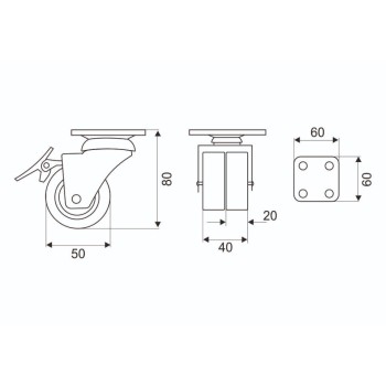 Ρόδα διπλή περιστρεφόμενη με πλάκα Φ50 με φρένο