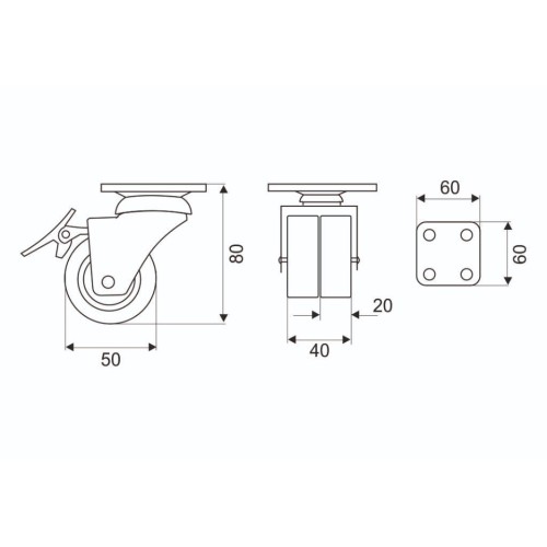 Ρόδα διπλή περιστρεφόμενη με πλάκα Φ50 με φρένο