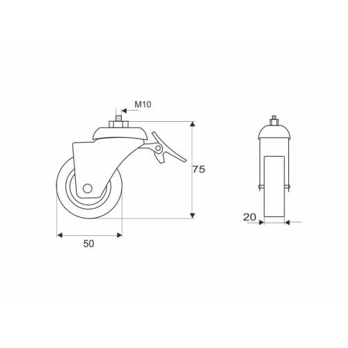 Ρόδα περιστρεφόμενη με πείρο και φρένο Φ50