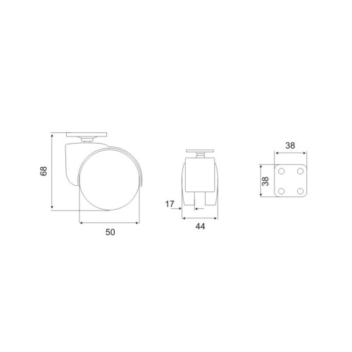 Ρόδα περιστρεφόμενη με πλάκα Φ50 γκρί