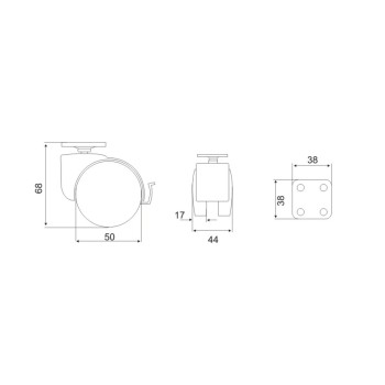 Ρόδα διπλή περιστρεφόμενη με πλάκα και φρένο Φ50