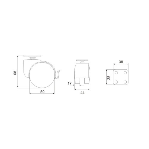 Ρόδα διπλή περιστρεφόμενη με πλάκα και φρένο Φ50
