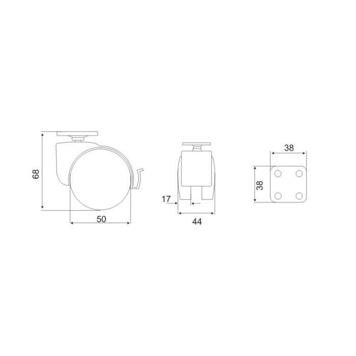 Ρόδα διπλή περιστρεφόμενη με πλάκα και φρένο Φ50