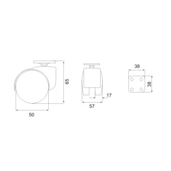 Ρόδα περιστρεφόμενη με πλάκα Φ50 μαύρο