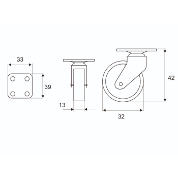 Ρόδα περιστρεφόμενη με πλάκα Φ32 μαύρο