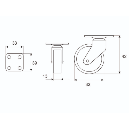 Ρόδα περιστρεφόμενη με πλάκα Φ32 μαύρο