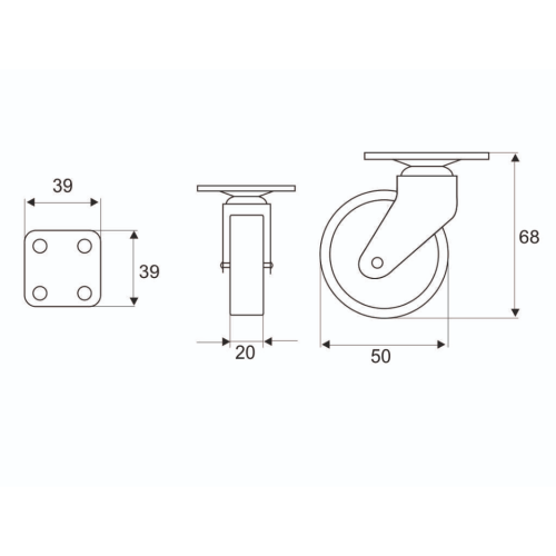 Ρόδα περιστρεφόμενη με πλάκα Φ50 μαύρο
