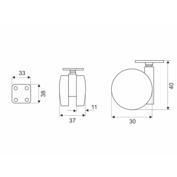 Ρόδα διπλή περιστρεφόμενη με πλάκα Φ30