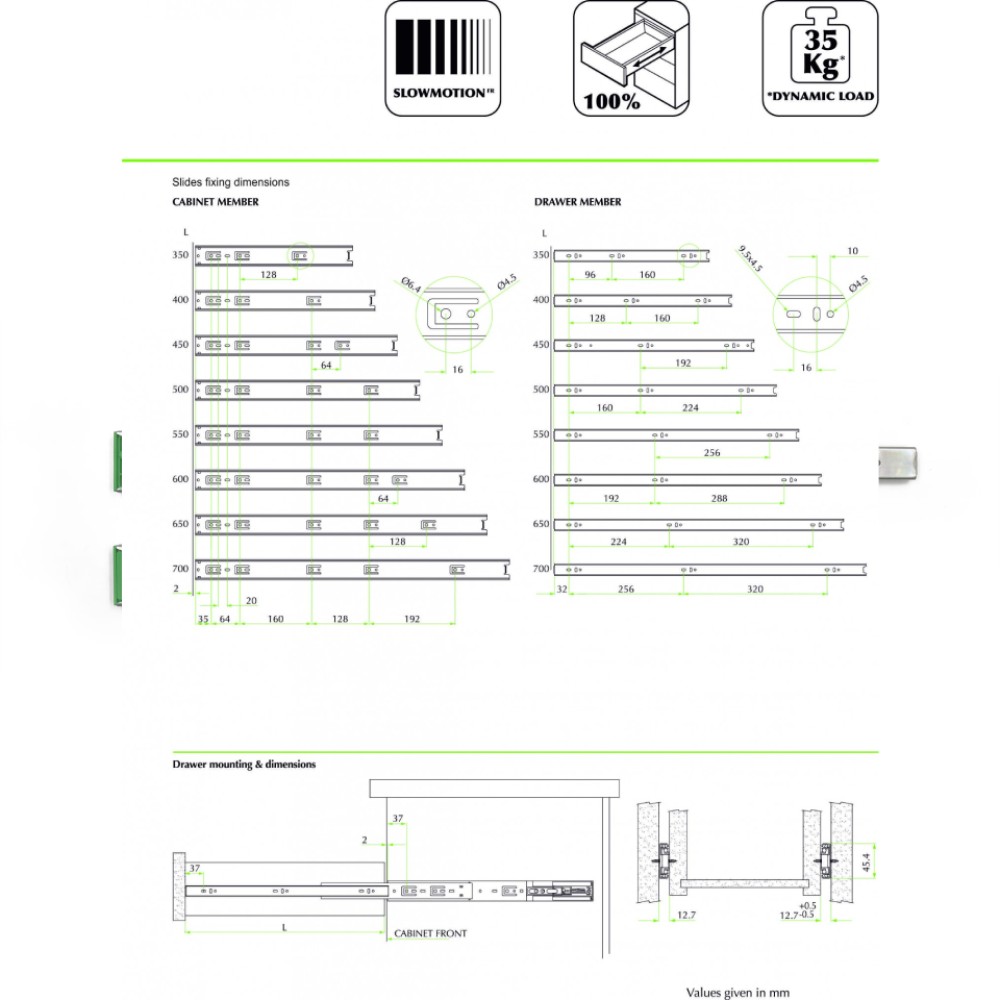 Οδηγός συρταριού τηλεσκοπικός FGV με φρένο  450mm