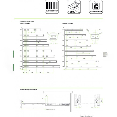 Οδηγός συρταριού τηλεσκοπικός FGV με φρένο 300mm