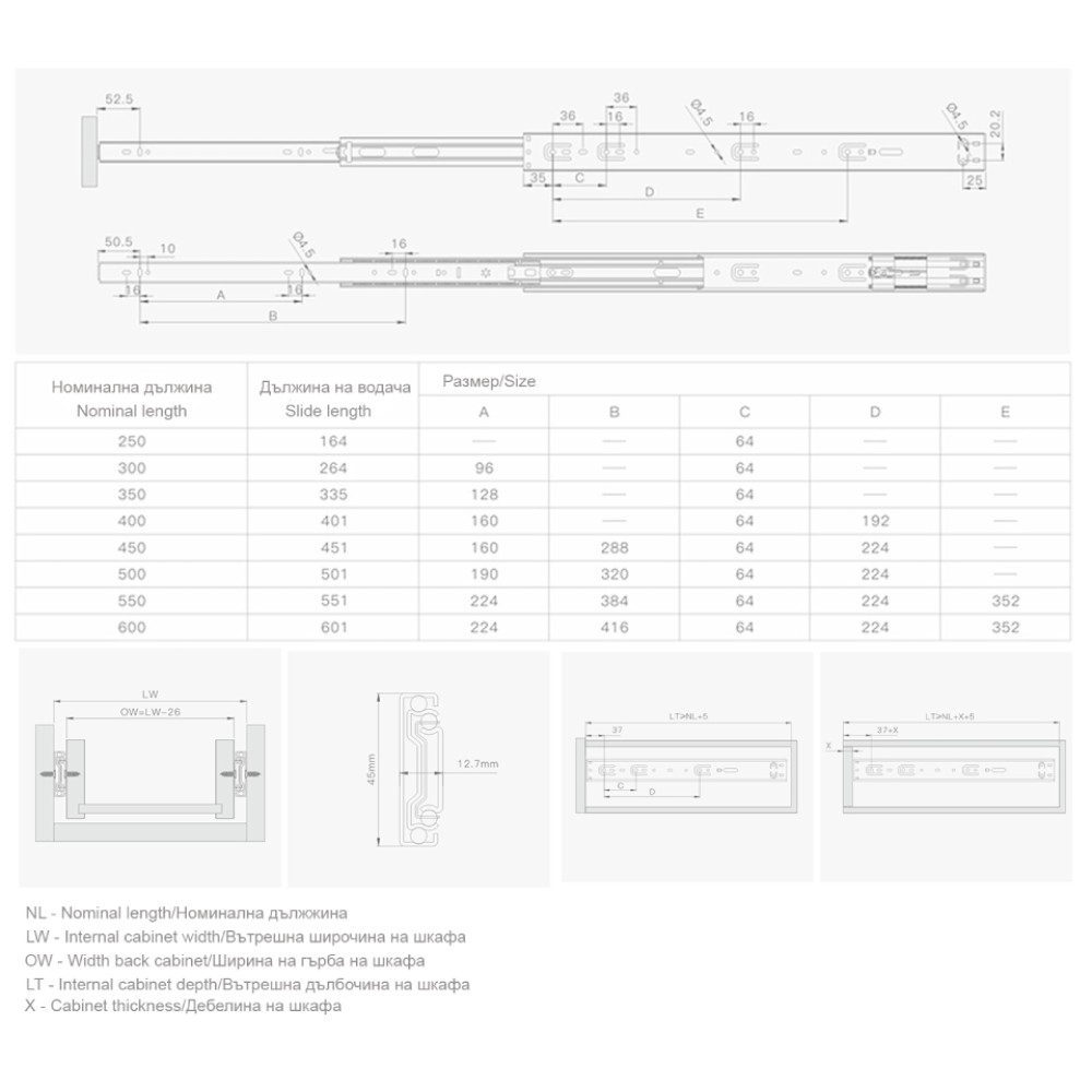 Οδηγός συρταριού τηλεσκοπικός D'Conti με φρένο 500mm μαύρο