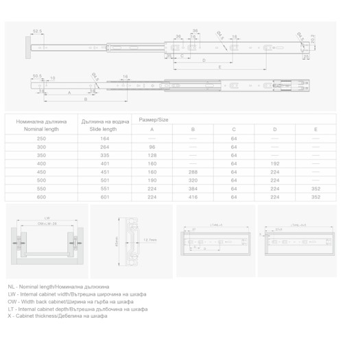 Οδηγός συρταριού τηλεσκοπικός D'Conti με φρένο 500mm μαύρο