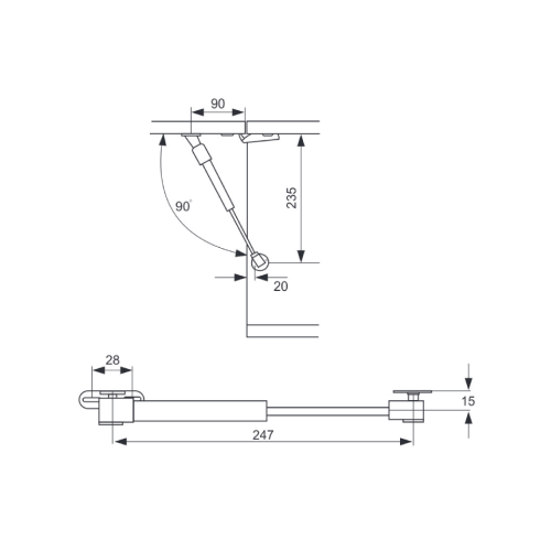 Κουμπάσο αμορτισέρ άνω ανοιγόμενης πόρτας 150Ν