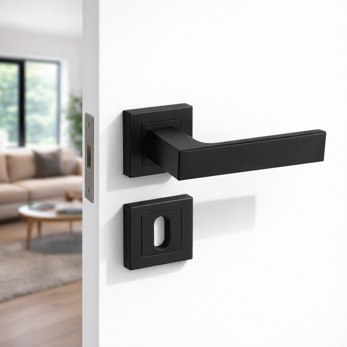 Χερούλι καμαρόπορτας AS-264 MIRA ροζέτα μαύρο (1 σετ / 2 τεμ)