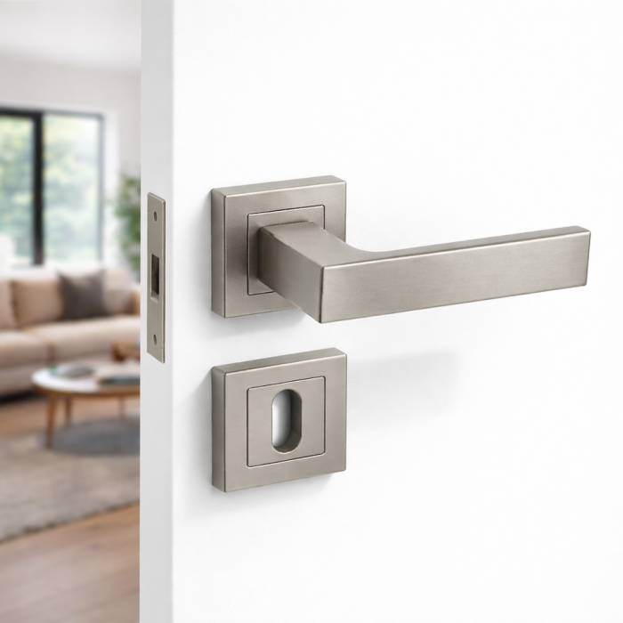 Χερούλι καμαρόπορτας AS-264 MIRA ροζέτα σατέν (1 σετ / 2 τεμ)