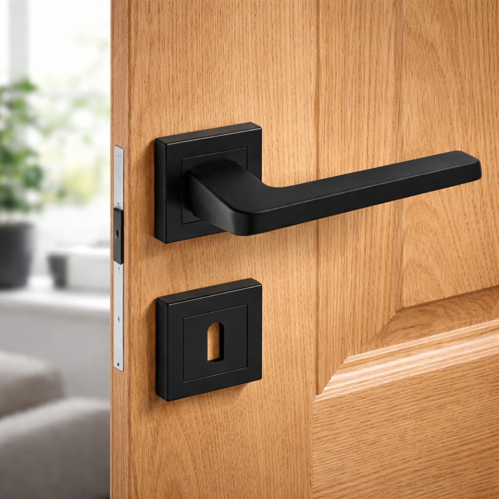 Χερούλι καμαρόπορτας AS-263 LALE ροζέτα μαύρο (1 σετ / 2 τεμ)