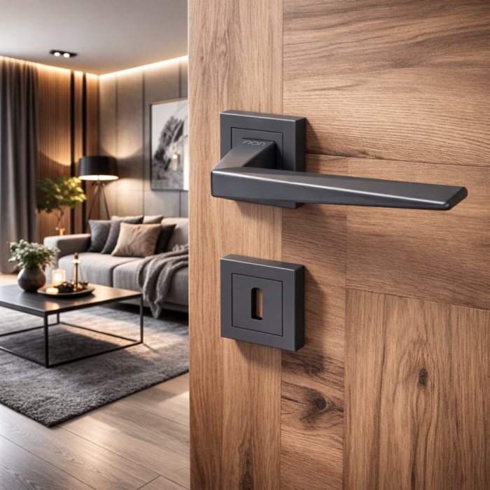 AS-251 DILEK Χερούλι καμαρόπορτας ροζέτα ανθρακί (1 σετ / 2 τεμ)