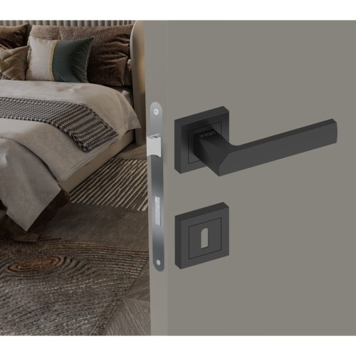 Χερούλι καμαρόπορτας AS-256 MINE ροζέτα μαύρο  (1 σετ / 2 τεμ)