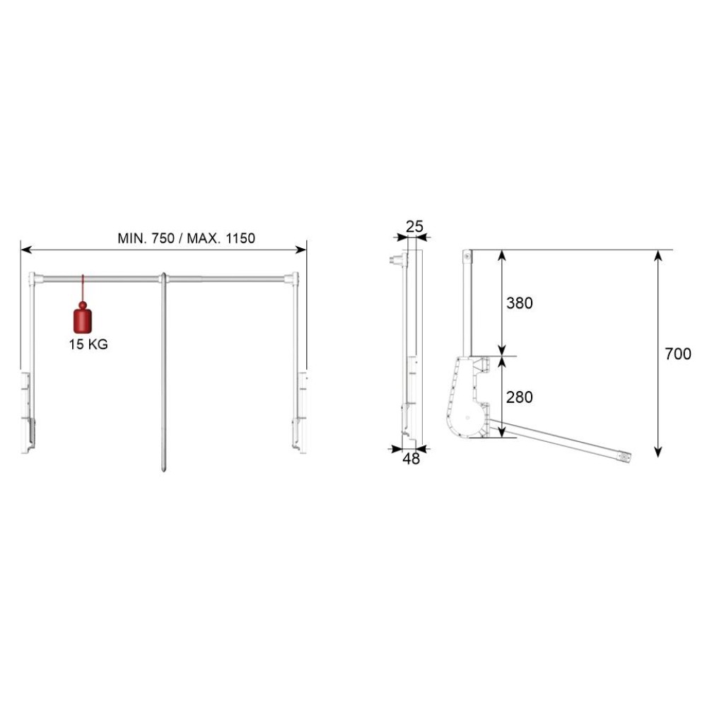 Μηχανισμός Ασανσέρ Ντουλάπας  Ανθρακί 15 Kg 