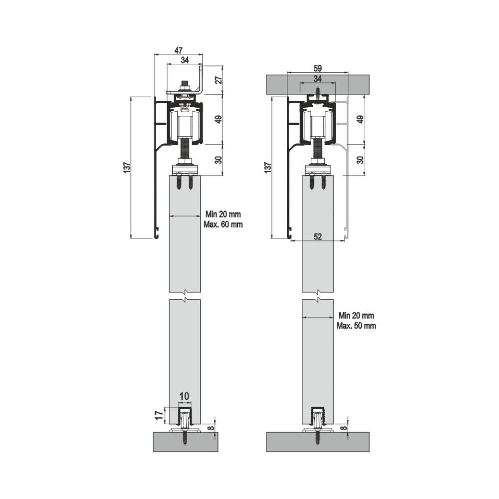 Μηχ/μός ALB 9820 Συγχρονισμού Συρόμενης Πόρτας 120 Kg Φρένο Διπλής Κατεύθυνσης για Πάχος 20-60 mm