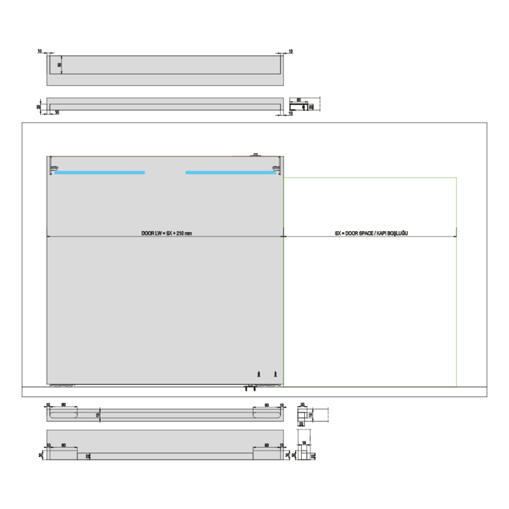 Μηχανισμός ALB 8000 Συρόμενης Κρυφής Πόρτας 60 Kg ''Magic Ghost Slowing'' 1200mm