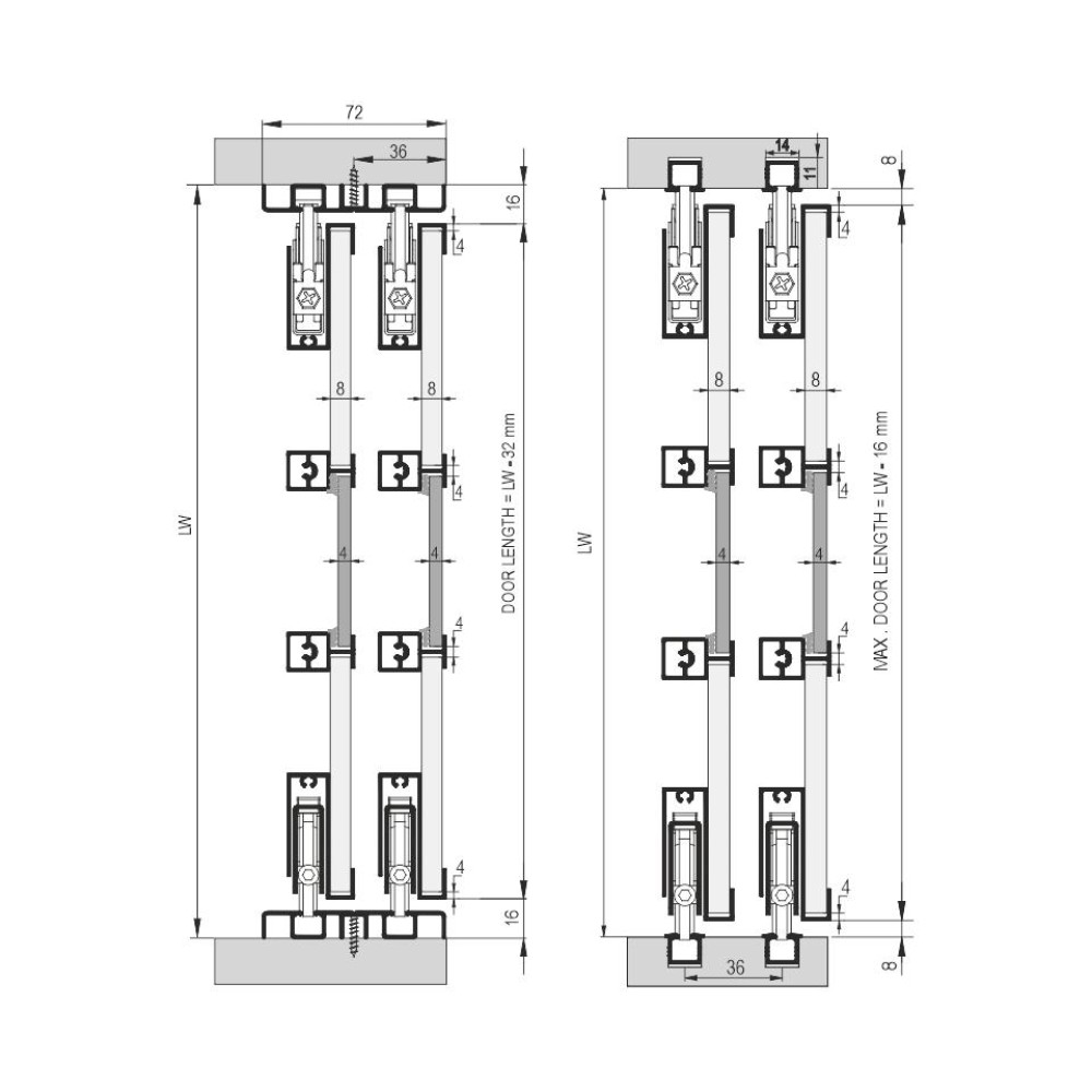RIGEL 1 Frame 50 Kg - Μηχανισμός Συρόμενης Δίφυλλης Ντουλάπας Πλαισίου 